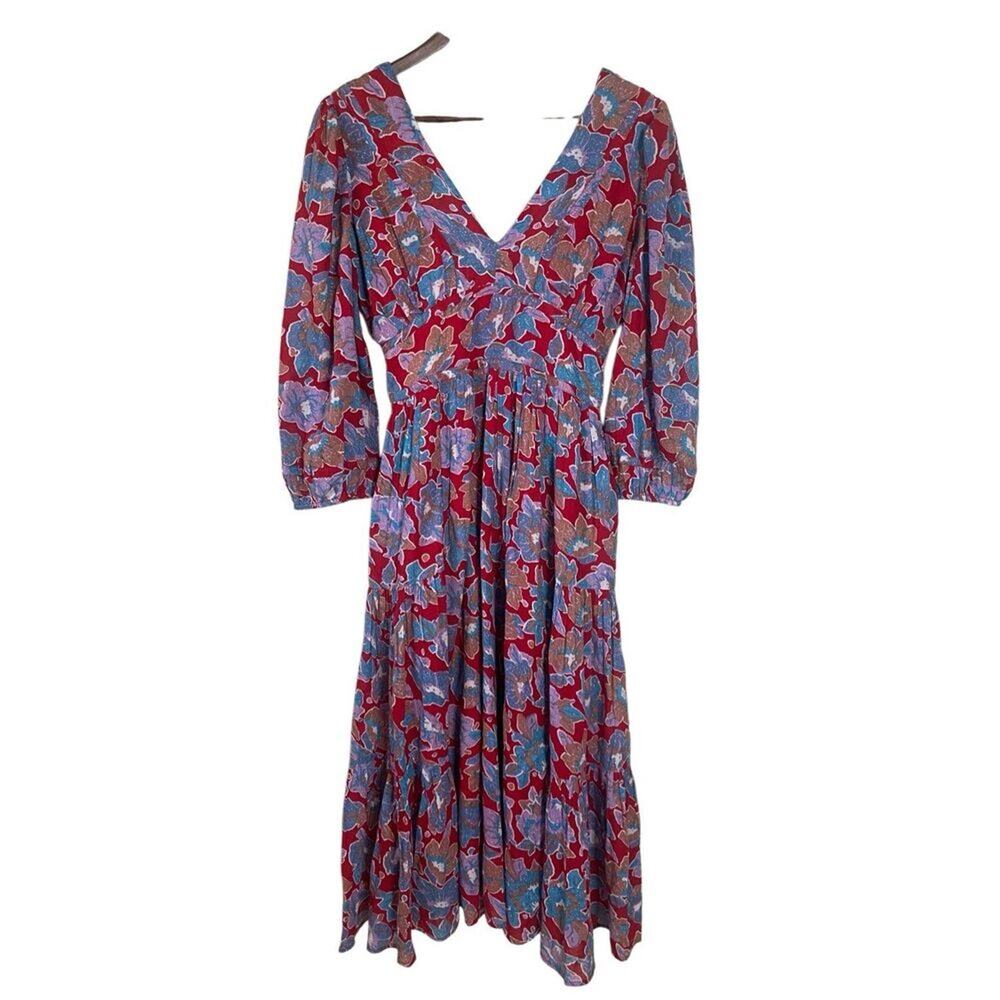 Caroline Constas Red and Blue Floral Midi Dress